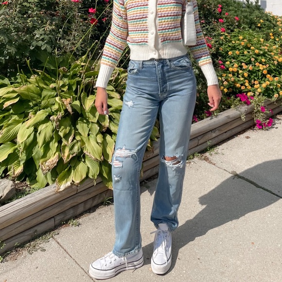 High Waisted Distressed Straight Leg Jeans - Picture 3 of 3